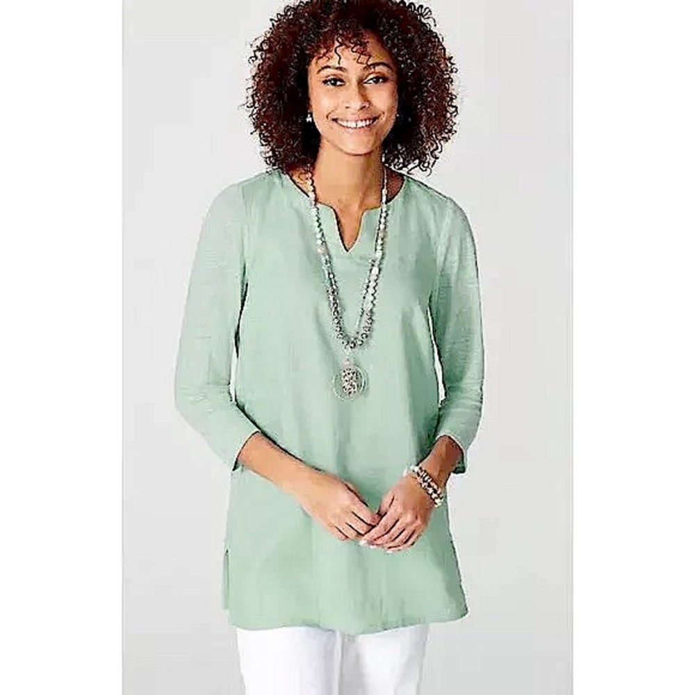 J. Jill Love Linen Seaglass Split Neck Tunic L